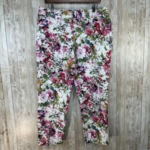 Liz Claiborne‎ Ankle Pants Womens 14 White Pink Floral Green Stretch Cottagecore